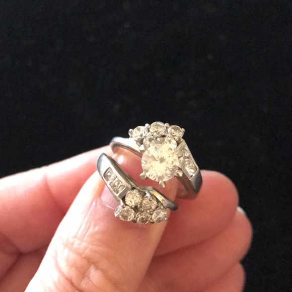 Vintage Wedding Band Set Engagement Silver 925 2pc - Picture 3 of 10